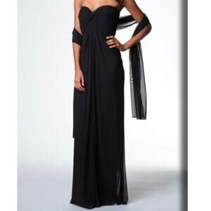 T by Tadashi Shoji Strapless Ruched Long Formal Gown Dress Vintage Chiffon